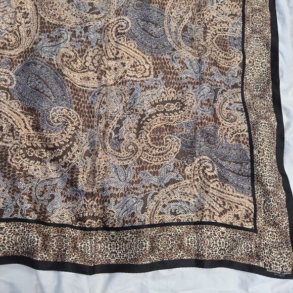 Adrienne Landau Studio Silk Scarf Brown Black Animal Print Hand Rolled Edge - Picture 5 of 9